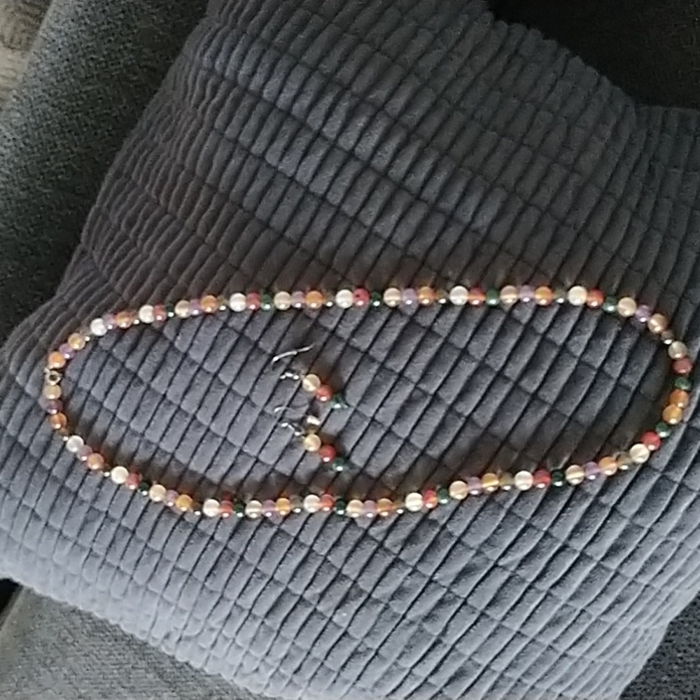 Multicolored Glass Bead Necklace with Matching Earrings